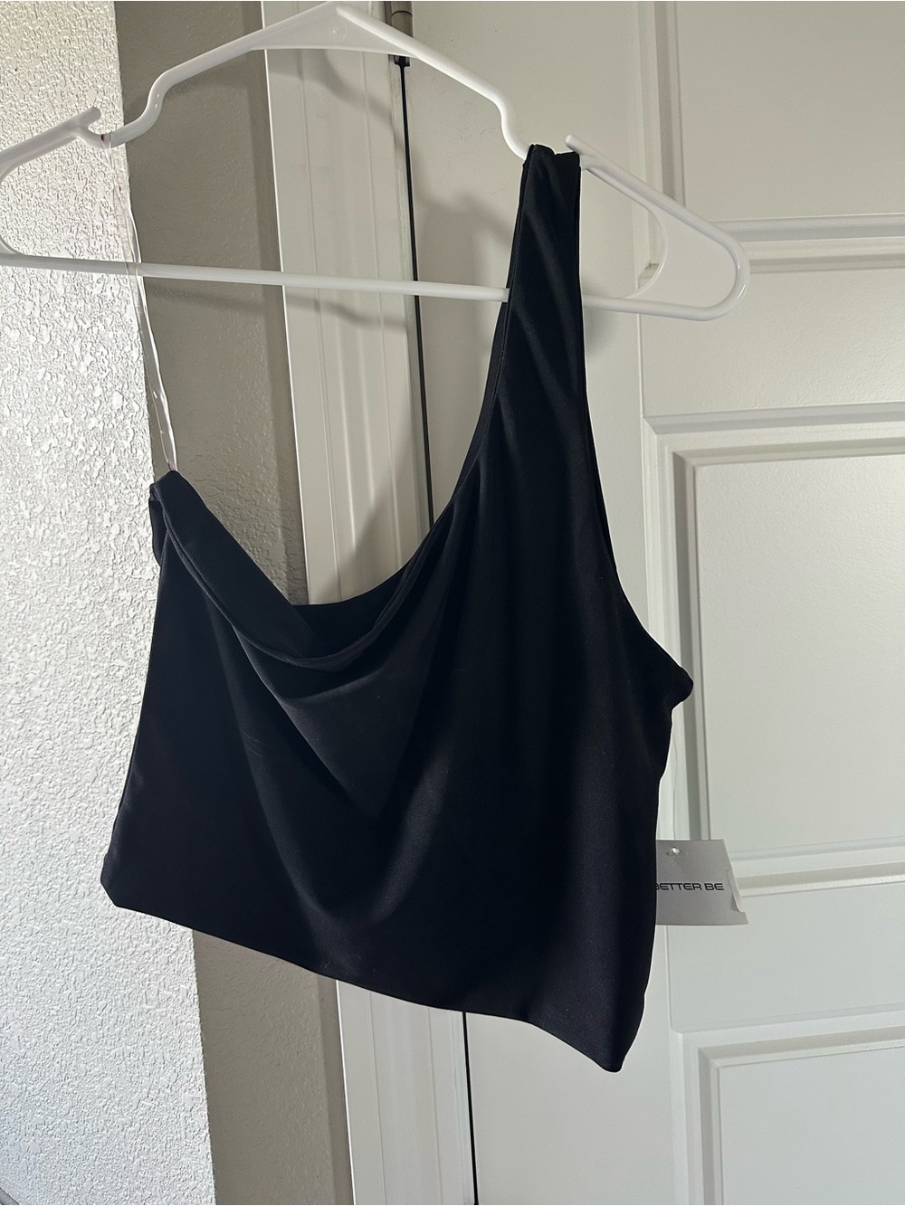 Better Be Black One-Shoulder Draped Crop Top